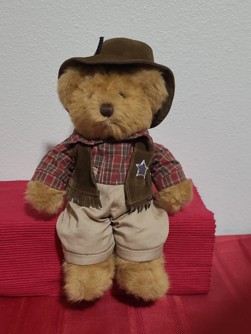 Vtg Russ Berrie Sundance Brown Cowboy Teddy Bear Plush with Plaid Shirt